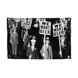 Funny Polyester Flag "We Want Beer" with 4 Grommets Vintage Wall S 60X40 Decor for Room & Beach Blanket Use Colorful Gift Tapestry