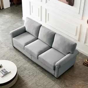 Aobtkel®Linen Fabric Upholstery with Storage Sofa (Grey)