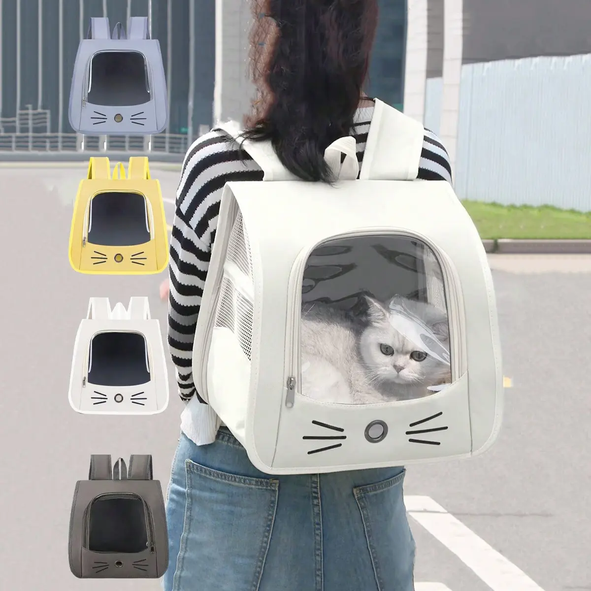 Pet Carrier Backpack, Puppy Carrier for Dogs & Cats, Oxford Fabric, Breathable Window, Fits Up to 5.5kg, Dual Shoulder Strap, Portable Travel Bag