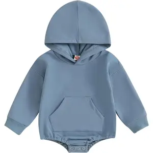 Newborn Baby Boys Hooded Sweatshirt Long Sleeve Solid Romper Infant Baby Fall Winter Spring Outfits