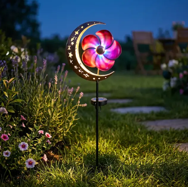 Colorful LED Moon Solar Wind Spinner  Stake - Waterproof Outdoor Yd Patio Lawn , Night  Gift, Sun Catcher Sculpture garden decor supply statue funny decoration