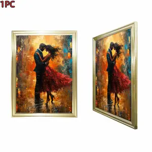 1pc Framed Gold Frame Romantic Couple Canvas Art Print For Living Room Bedroom And Hallway Decor With Elegant Gold Frame