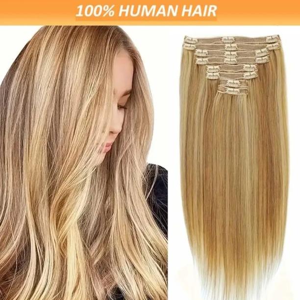 7Pcs Seamless Clip-In Straight Brazilian Remy Human Hair Extensions No Glue PU Clips 12-24 Inch 110-120g Natural Black Brown Blonde Adds Volume Length Quick Transformation Versatile Styling