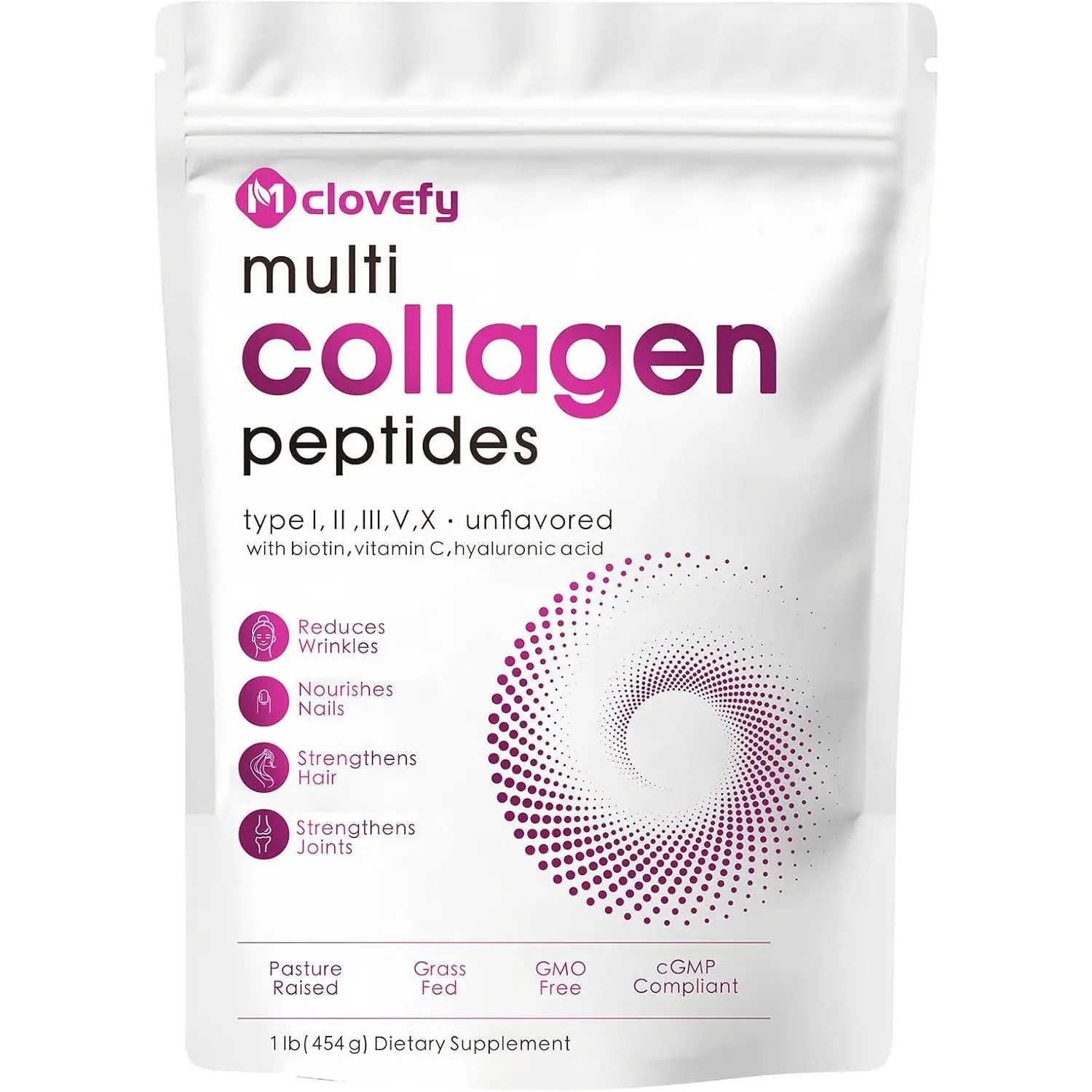 Unflavored Multi Collagen Peptides Powder Hydrolyzed Collagen Types I II III V X Supplement with Hyaluronic Acid Biotin Vitamin C for Healthy Skin Hair Nails Joint Support Bone Health Mixes Easily in Coffee Smoothie 1lb 41 Servings