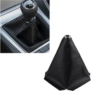 Car Shift Boot,Carbon Fibre Leather Gear Shift Cover for Dust Prevention & Protection,Universal Car Interior Accessories Manual Automatic Shift Knob Cover(Carbon Fiber/Black)