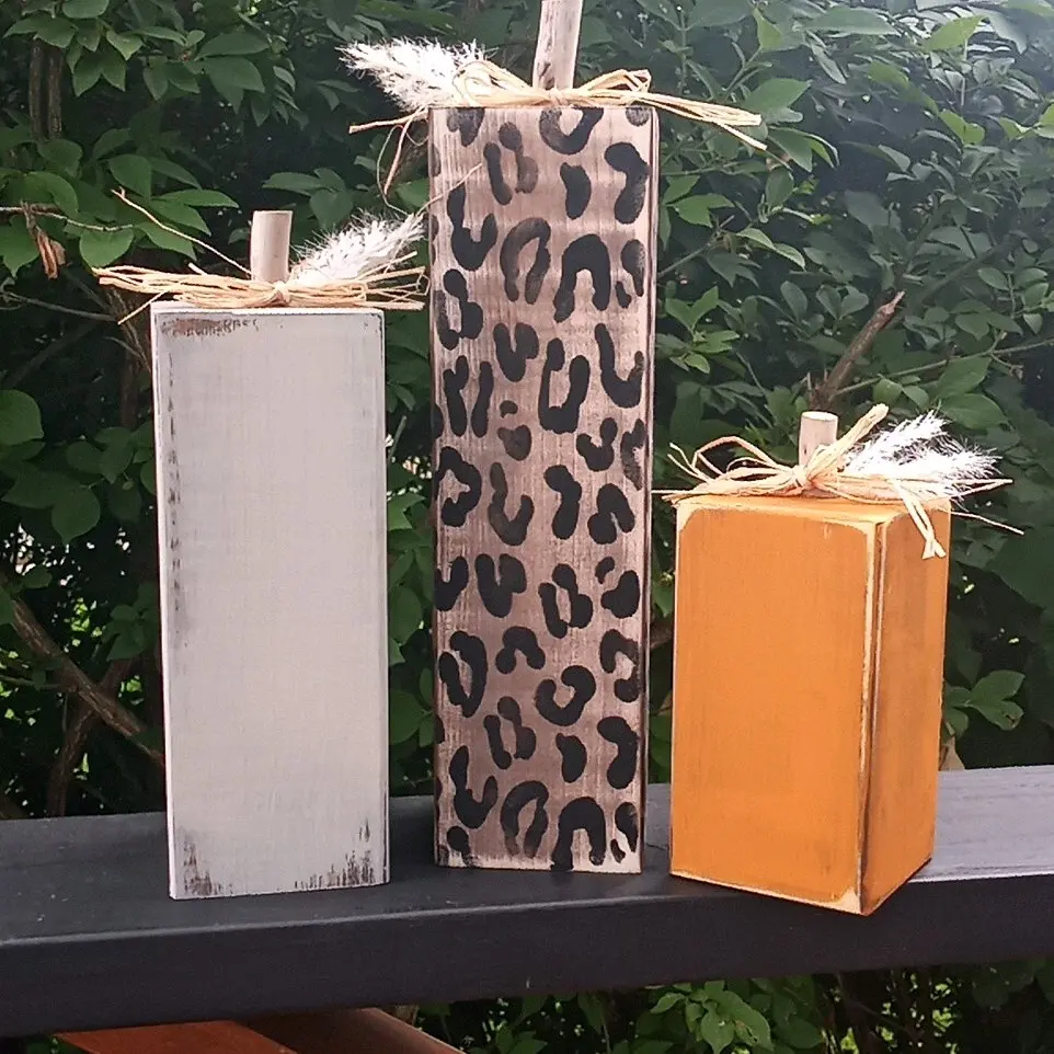 Rustic wood pumpkin set, cheetah print pumpkin set