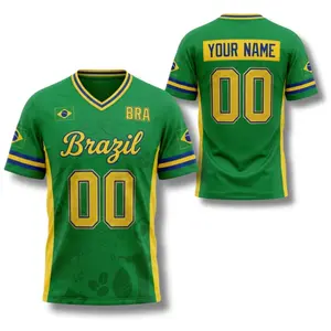 Custom Brazil V-Neck Soccer Jersey, Personalized Name Number Fan Tee