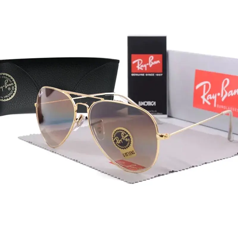 Ray-Ban Gold Aviator Sunglasses for Men Women, Gradient Lens Classic Fashion Eyewear for Driving Travel & Outdoors