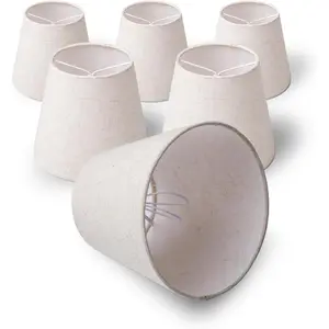 Small Lamp Shade Clip on Bulb for Candelabra Bulbs, Mini Lampshades for Chandeliers,  Decor Barrel Beige Fabric Linen Lampshade for Table Chandelier Wall Lamp Ceiling Lamps 4x6x5 Inch 6 Packs...