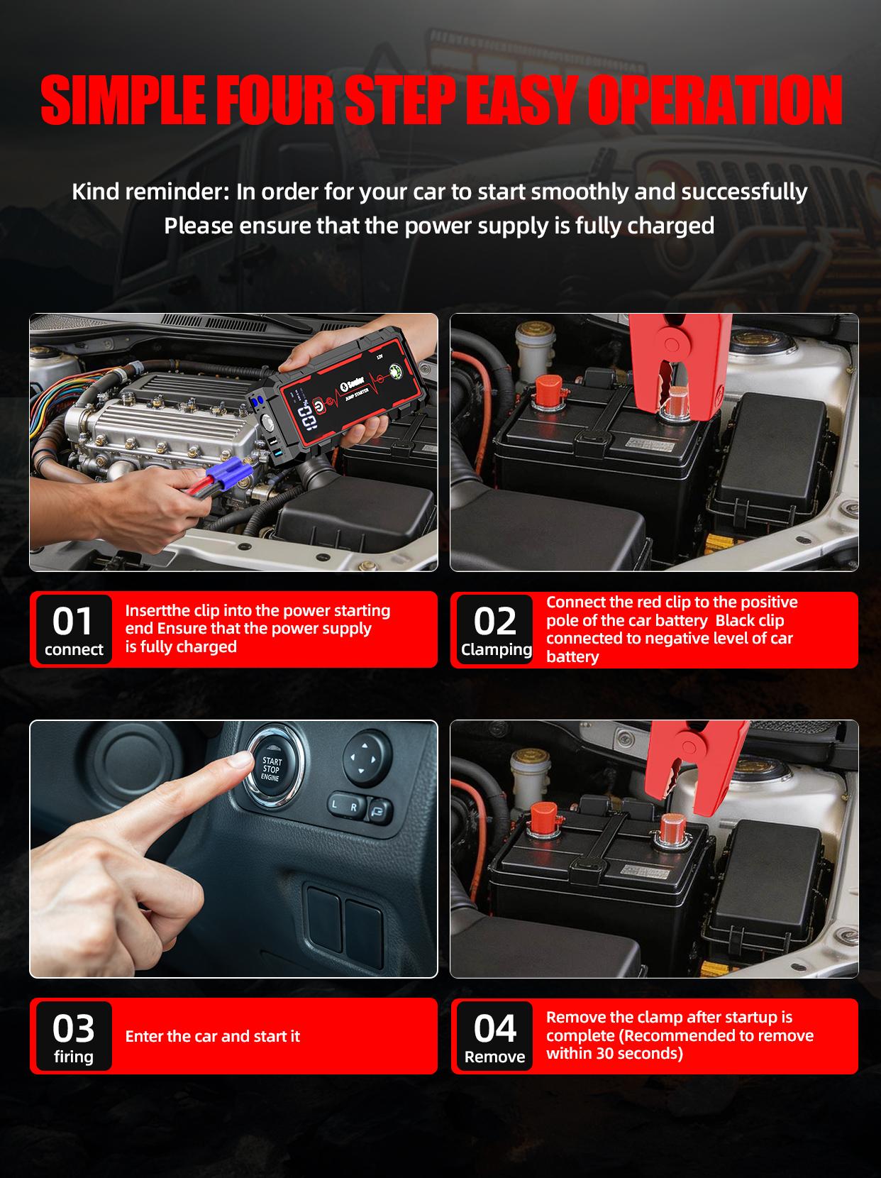 Soulor Portable Car Jump Starter with Power Bank, 8000mAh 12V Battery Booster, USB Charging for Phones & Tablets, LED Emergency Light, LCD Display, Heavy-Duty Clamps for Cars, SUVs, Trucks & Motorcycles sohochic