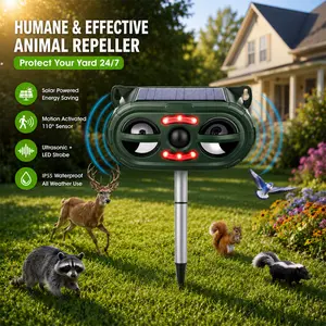 2026 Upgraded Solar Animal Repeller - Motion Activated Ultrasonic Outdoor Pest Deterrent - IP55 Waterproof Humane Squirrel Raccoon Cat & Dog Control for Garden & Yard