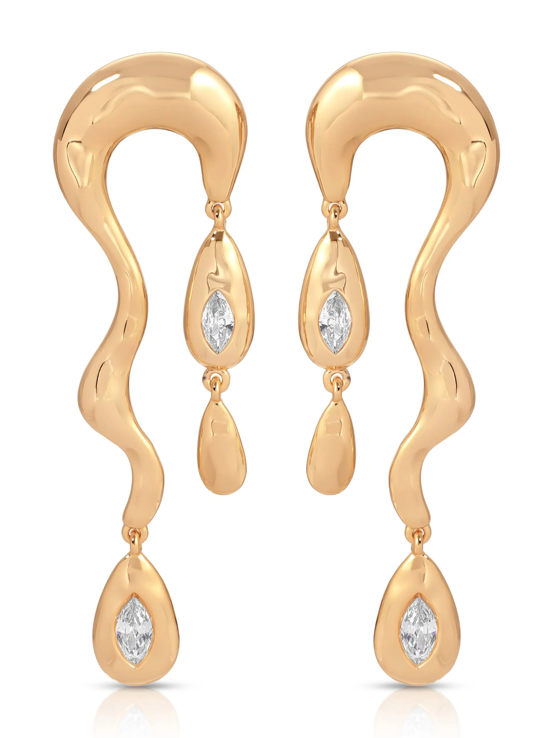 Ettika Melting Metal Dangle Earrings 18k Gold Plated Cubic Zirconia Earrings 0.15" x 0.93" x 3.18" from China