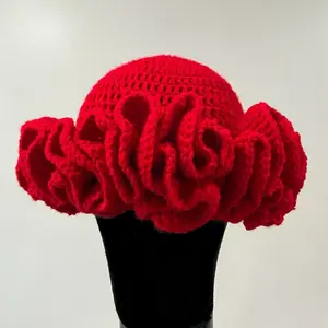 LEANIE BEANIE Ruffle Hat Red Ruffles for a Stunning Appearance Knitted Design