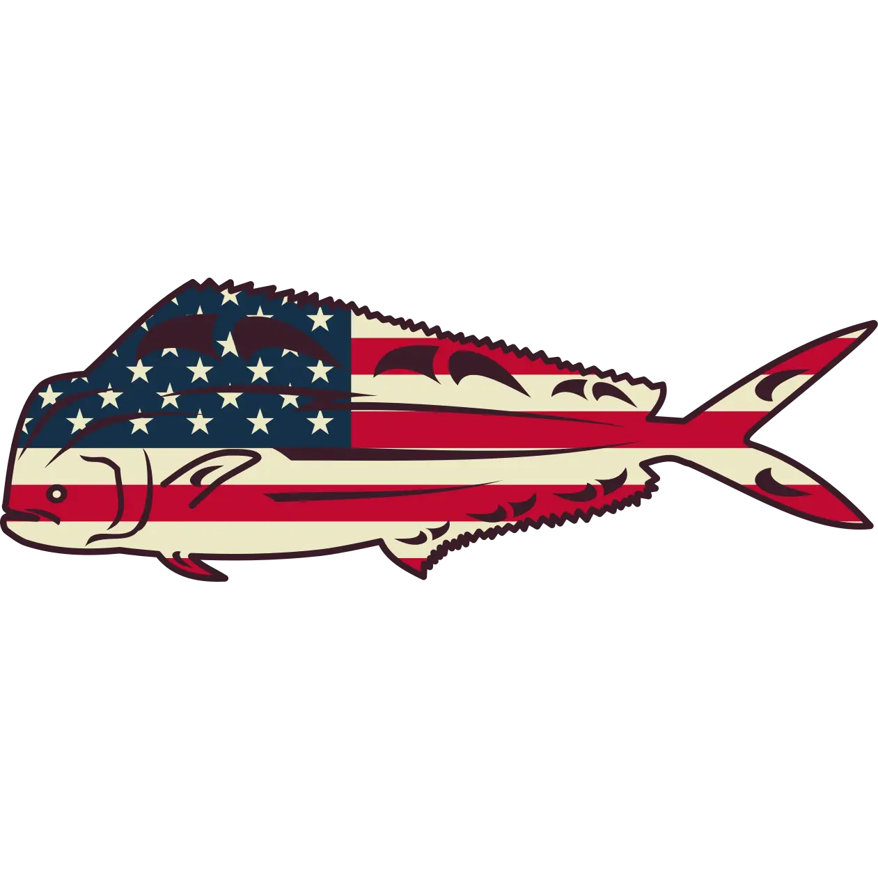 Mahi Mahi Decal - USA Flag - Dolphinfish Sticker - Fishing Gifts - Saltwater Fishing