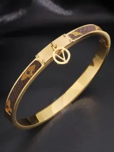 18k Letter V Bracelet for Women & Men, Minimalist Leaf Pattern Bangle, Elegant Initial Jewelry Gift, All Seasons Style, Fashion Bracelets