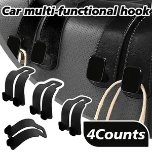 4 Pack Car Seat Headrest Hooks, Faux Leather Car Back Seat Hanger Hooks for Bags, Purses, Hats and Small Items