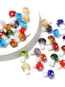10 Bright Mushroom Glass Beads for DIY Jewelry Making, Mixed Colors with Spots, Perfect for Necklaces and Bracelets
