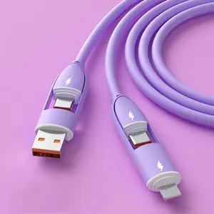 4-in-1 60W Type-C Fast Charging Cable, Multi-Purpose Silicone Data Line, USB to Micro USB Type-C Charger for Smartphones