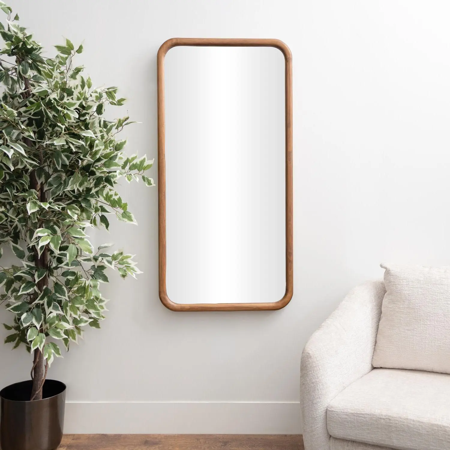 Handmade Natural Wood Grain Deep-Set Frame Wall Mirror, 24"x2"x47" – Entryway Room Decor for Apartment Decor Ideas