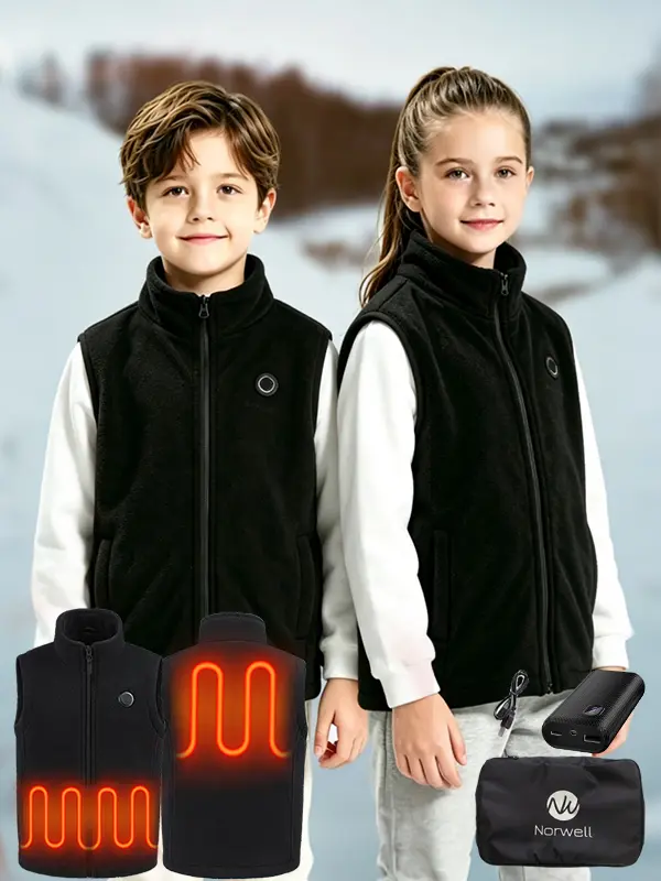Norwell Kids Heated Fleece Vest with Battery Pack, Warmer Youth Electric Heating Vest for Boys & Grils Zipper Vest Soft Breathable Vest