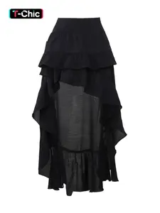 Women's Plain Ruffle Hem Layered Skirt, Ruffle Trim Skirt, Punk Fashion Asymmetrical Hem Skirt for Daily Wear, Ladies Bottoms for All Seasons