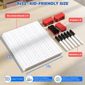 GAMENOTE Magnetic Dry Erase Lap Boards Set for Kids, 9x12 Double-Sided Lined and Blank Whiteboards with Markers & Erasers, Small Classroom and Homeschool Writing Board