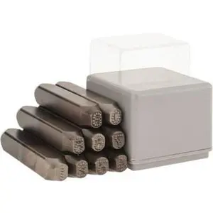 C.H. Hanson 9-Piece 1/4" Character Steel Stamp Set - Low Stress Round Face Dot Stamps, Office Stationery for Labeling