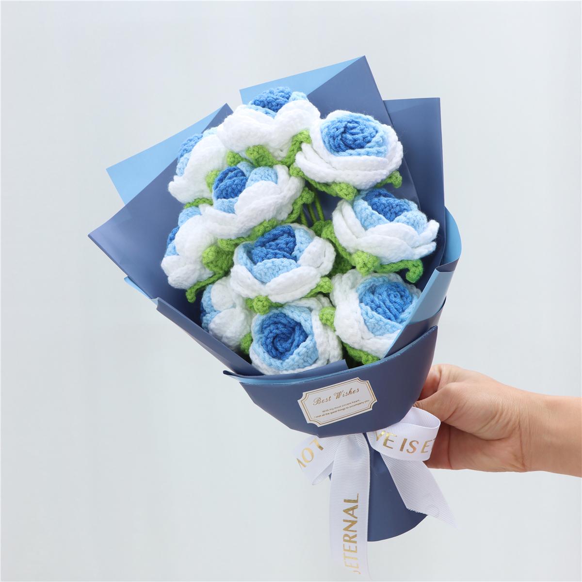 Gradient Color Crocheted Rose Bouquet, Preserved Flower Gift for Wife, Girlfriend, Mother, Perfect Present for Special Occasions