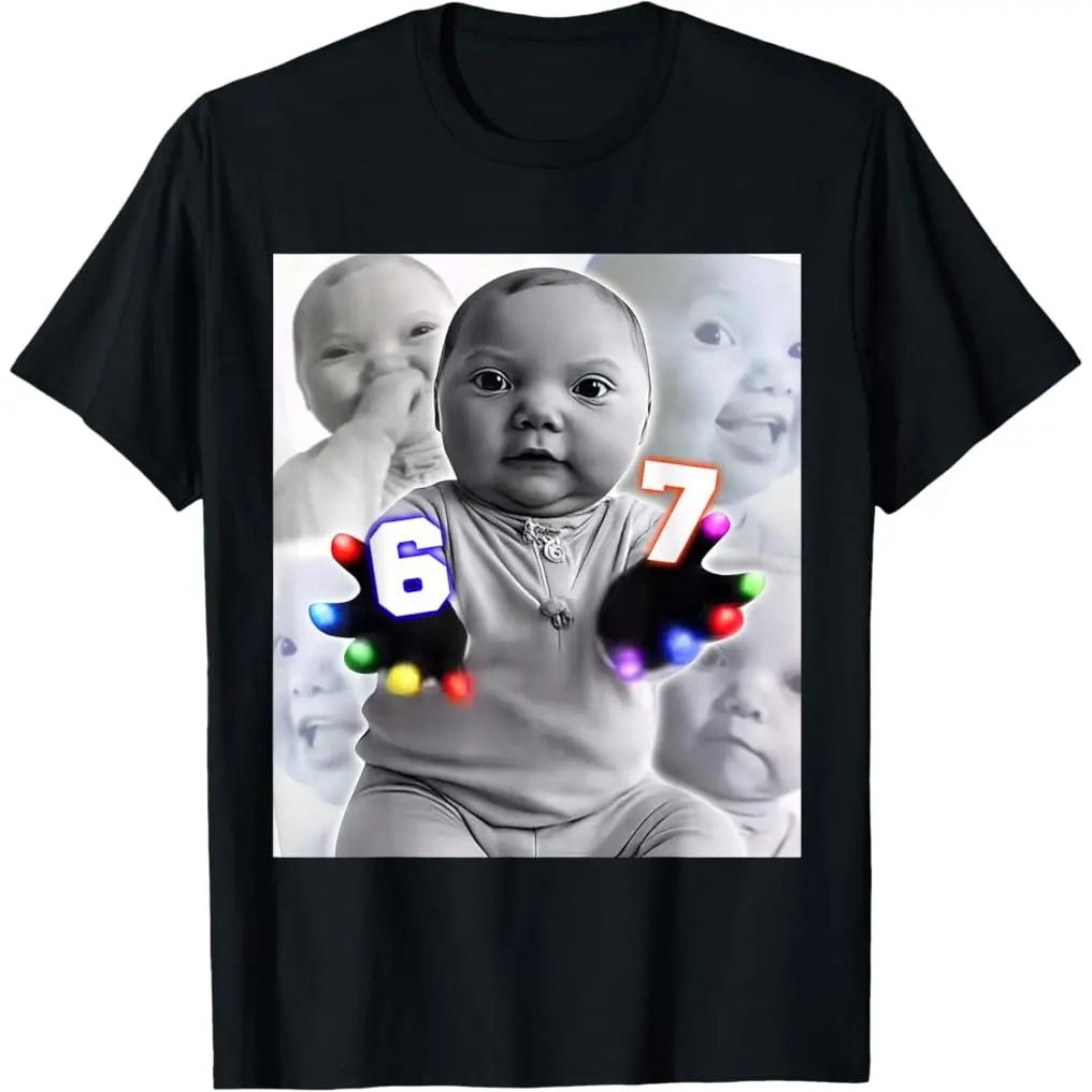 100% Premium Cotton T-Shirt Gloving Niche Baby 67 Six Seven Hand Funny Ai Baby Meme T-Shirt