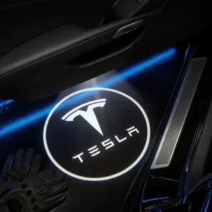 2 Pcs Tesla Carbon Fiber Welcome Light Set, Car Door Projection Lamp, Laser Light, Decorative Floor Lamp (batteries Not Included)