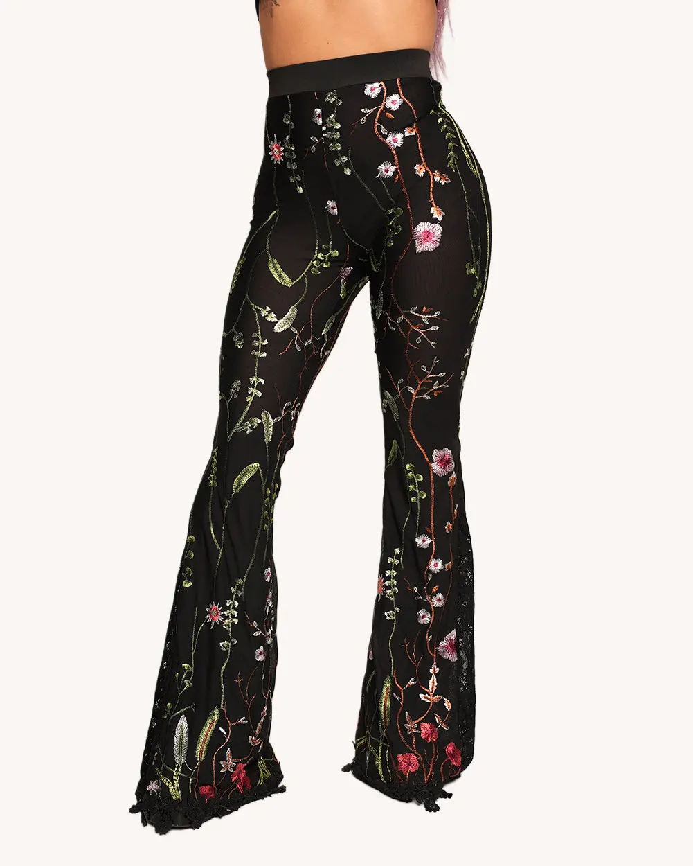 Lace Flower Fields Stretch Bell Bottoms