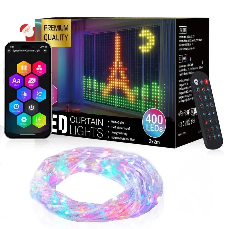Quntis Smart RGB Curtain Fairy Lights (3x3m), Transparent Wire LED String Lights with Remote Control & Music Sync, Christmas Window Decorations for Party
