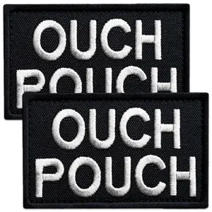 2-Pcs OUCH POUCH Patch Set, Embroidered Morale Patches for Tactical Backpack White