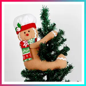 Gingerbread Man Christmas Tree Topper Decorations,Unique Funny Xmas Plush Stuffed Gingerbread Hugger Decor for Christmas Tree Wine Bottle Curtain Ornaments,Ginger White Red Green