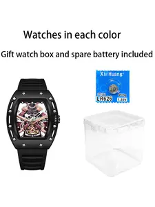 Men's Student Casual Sports Watch, Alloy Case, Samurai Style, Hollow Face, Quartz Movement, Silicone Strap, Birthday Gift, Party Accessory