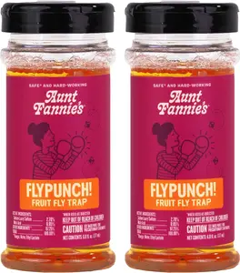 FlyPunch Fruit Fly Trap for Indoor and Kitchen Use, Ready to Use, Made with Plant Based Ingredients, Safe Near Food, Each Bottle Lasts Up to 30 Days, Pack of 2