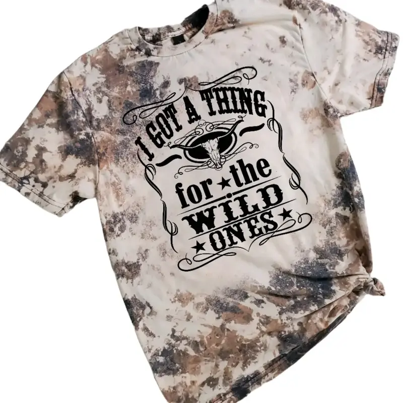 I Got A Thing For The Wild Ones Sublimation Cowhide Bleached Tee Casual Comfortable T-Shirt Crewneck Shortsleeve