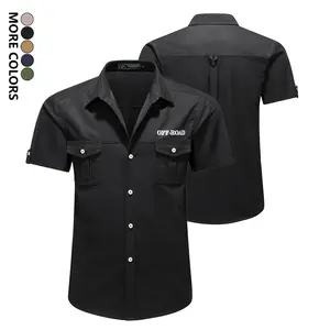 Men's Lightweight Short Sleeve Cargo Shirt, Loose Fit Vintage Street Style, Breathable 100% Cotton, Perfect for Summer Outdoor Camping & Hiking