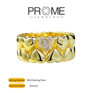 (SR033)S925 Sterling Silver Double Heart Ring Noble and Elegant, Sparkling Charm, Ideal Gift for Women’s Daily Wear