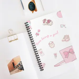 Cute Pink Spiral Notebook - Love Being a Girl, Journaling, Gift for Her, Stationery for Girls, Sketchbook, Back to School