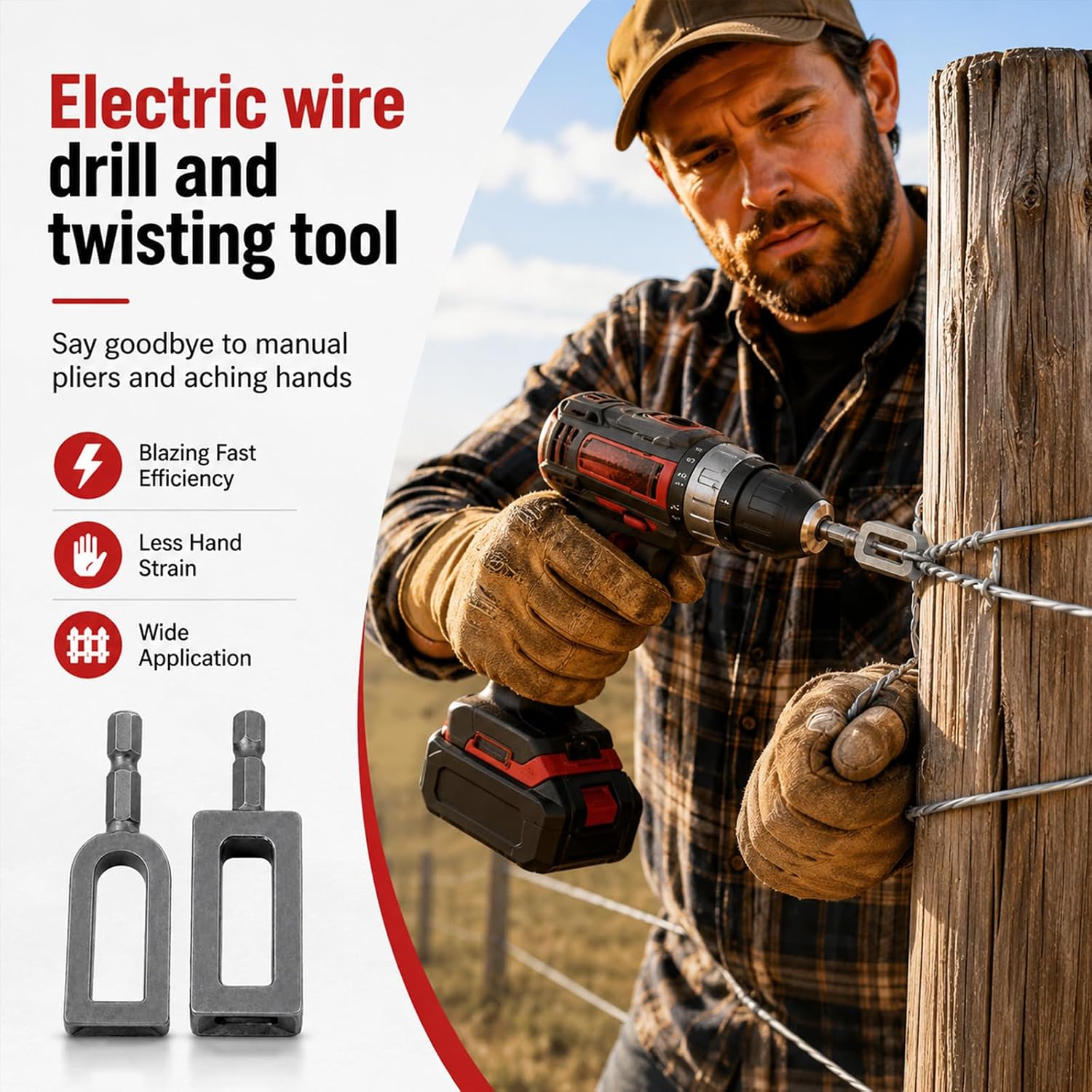 Heavy-Duty Steel Wire Twisting Tool Drill Bit Attachment, Rebar Tie Wire Twister for Construction, Fencing, Cable Bundling (Camping Essentials), Precise Twist