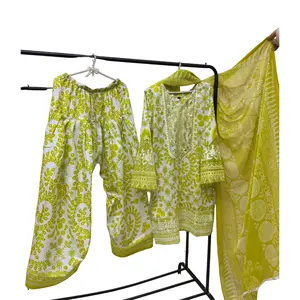 Farshi Shalwar Set Digital Printed Lawn | Lace Detailing with Chiffon Dupatta (M, L) Casual Breathable Womenswear