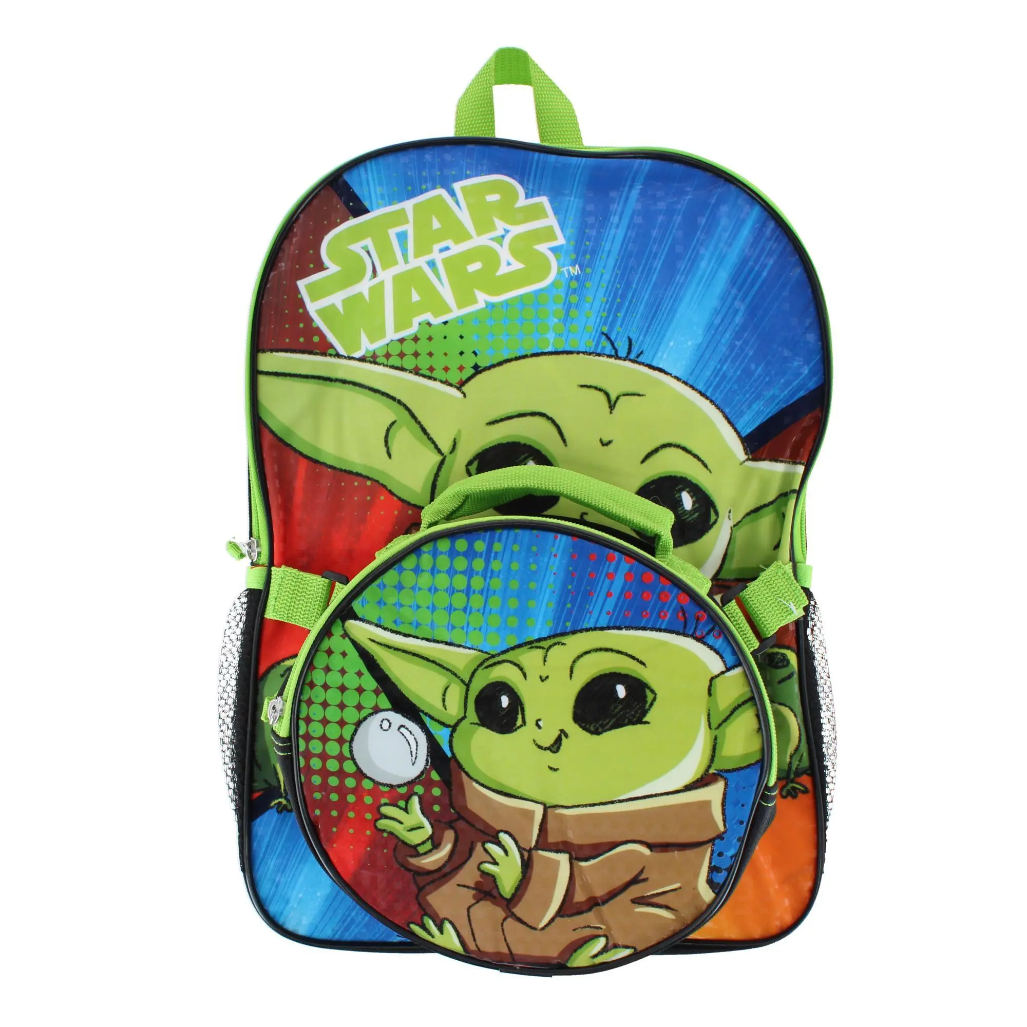 Star Wars Grogu 16 Inch School Set for Kids 13 - 14 Years, Coordinated Bag with Detachable Velcro Lunch Box & Mesh Pockets, Back To School Haul, First Day School Grwm