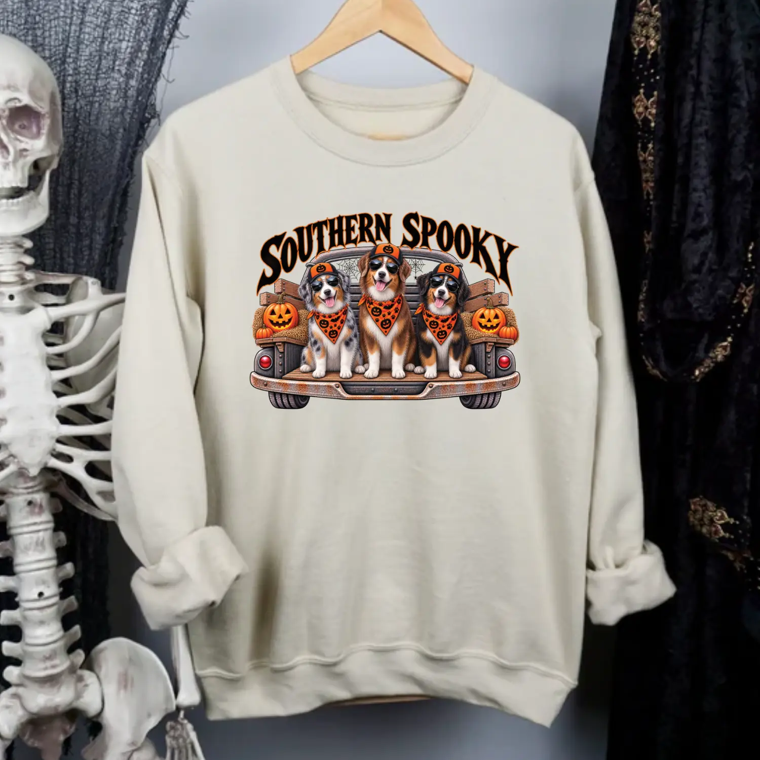 Southern Spooky Australian Shepherd Halloween Sweatshirt, Aussie Dog Mom Graphic Crewneck, Pumpkin Fall Pullover, Spooky Season Dog Lover Gift