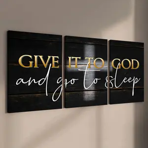 3-count wooden frame canvas, American retro wood grain faith slogan art poster, fashionable living room decoration art, modern family poster, suitable for corridor, office, room and bedroom decoration, waterproof printing, Wall Art Decor