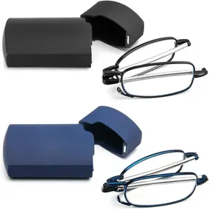 2 Pack Folding Reading Glasses Stainless Steel Mini Anti-Blue Light Blocking Reader for Men Women