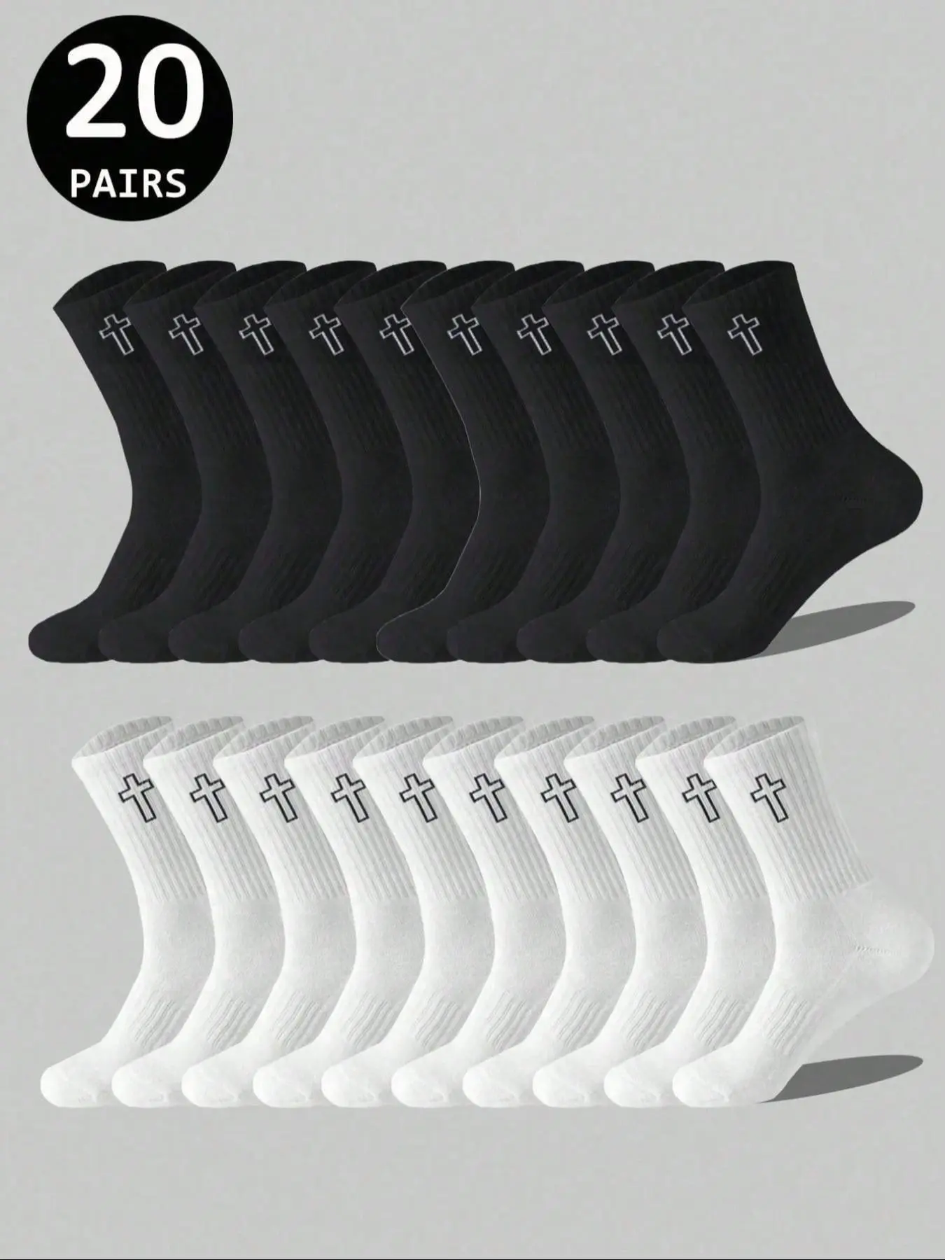 Men's Casual Crew Socks, 10 Pairs/20 Pairs, Breathable Anti-Odor Sports Socks, Athletic Socks, Sports Running Socks, Colors, All Seasons Wear, Breathable Fabric Socks