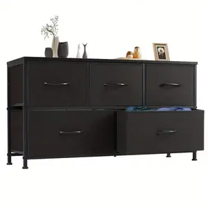 Heavy-Duty 5-Drawer Storage Cabinet with Metal Frame & Wood-Style Top - Modern Freestanding Organizer Chest, 27"+ Height, Large Capacity for Bedroom, Living Room & Office