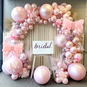 Balloons Light  Balloon Arch With Foil Bow Balloon 4 Corner  Long Balloons for Birthday Bow Princess  Shower Bridal Shower Sweet Girls Party Decorations