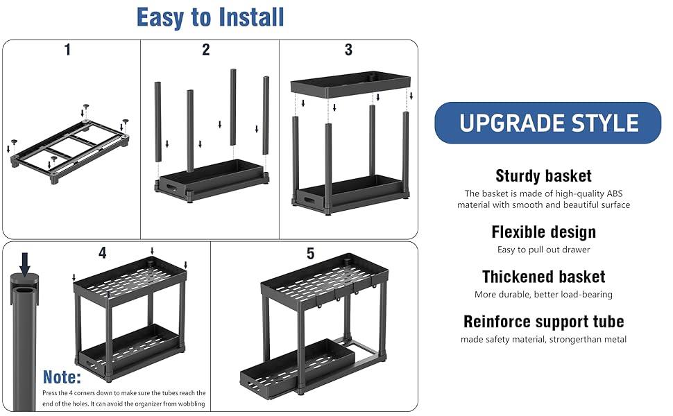 2 Pack Pull-Out Storage Organizers, Under Sink Organizer and Storage for Bathroom & Kitchen,Multi-Purpose Under Cabinet Organizers and storage Black
